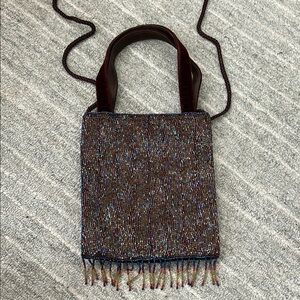 Elegant Beaded Evening Bag - Brown